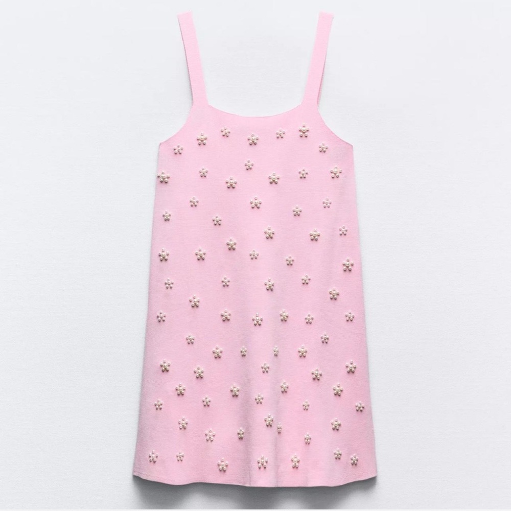 Zara Pearl Trim Knit Mini Dress